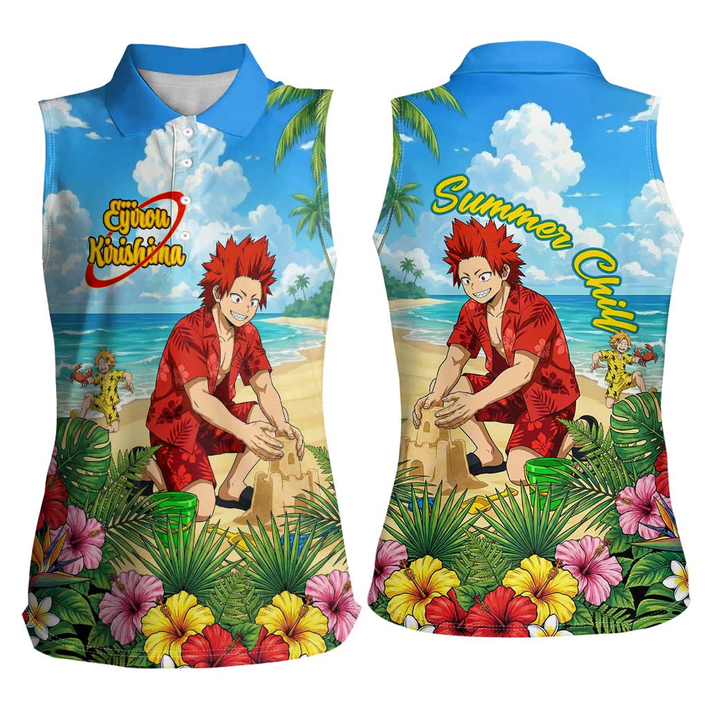 Eijirou Kirishima Summer Chill Women Sleeveless Polo Shirt Tropical Anime Beach Fun