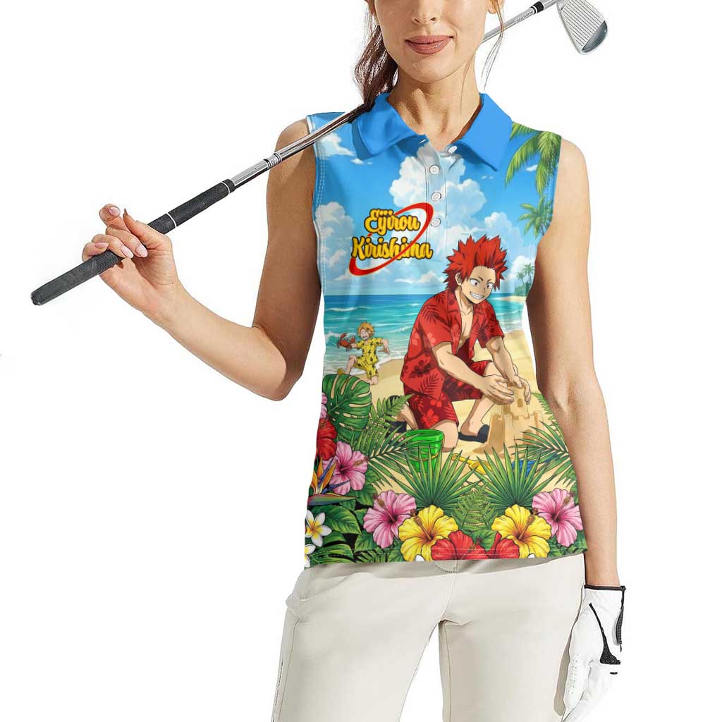 Eijirou Kirishima Summer Chill Women Sleeveless Polo Shirt Tropical Anime Beach Fun