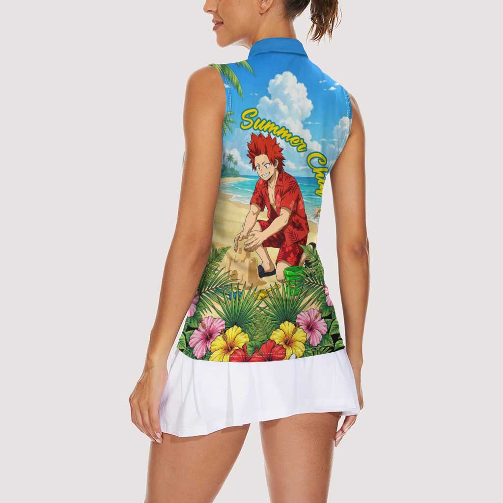 Eijirou Kirishima Summer Chill Women Sleeveless Polo Shirt Tropical Anime Beach Fun