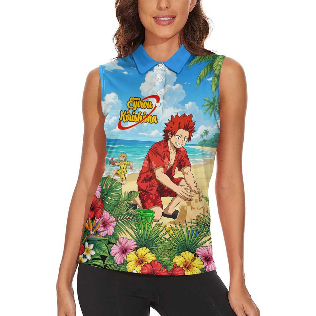Eijirou Kirishima Summer Chill Women Sleeveless Polo Shirt Tropical Anime Beach Fun