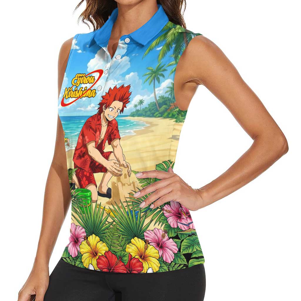 Eijirou Kirishima Summer Chill Women Sleeveless Polo Shirt Tropical Anime Beach Fun