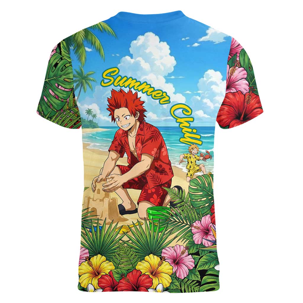 Eijirou Kirishima Summer Chill Women V-Neck T-Shirt Tropical Anime Beach Fun