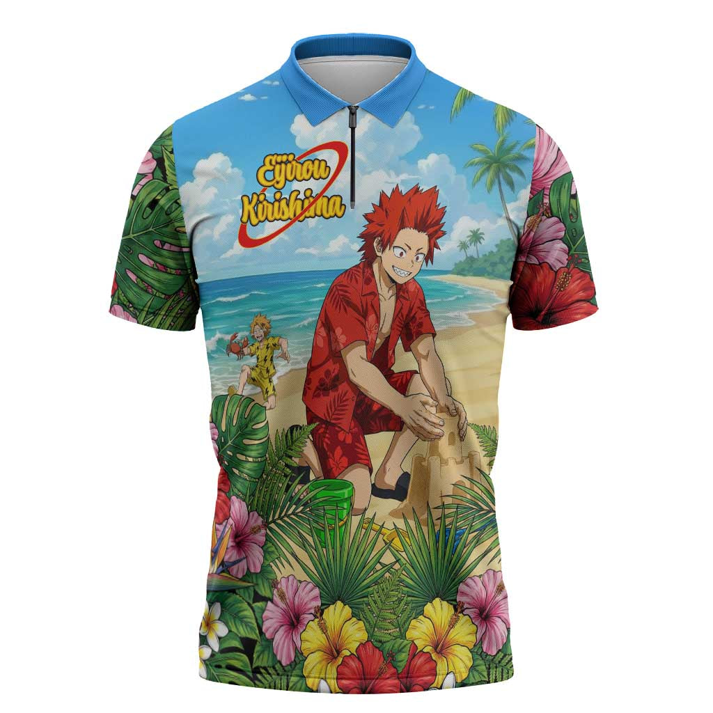 Eijirou Kirishima Summer Chill Zipper Polo Shirt Tropical Anime Beach Fun