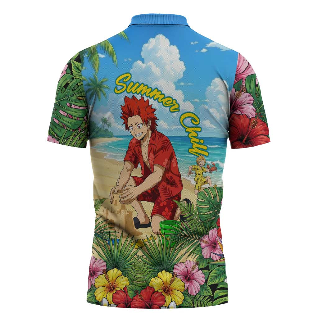 Eijirou Kirishima Summer Chill Zipper Polo Shirt Tropical Anime Beach Fun