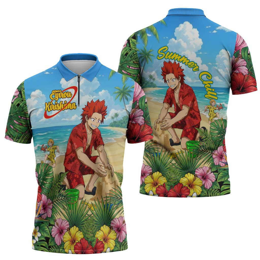 Eijirou Kirishima Summer Chill Zipper Polo Shirt Tropical Anime Beach Fun