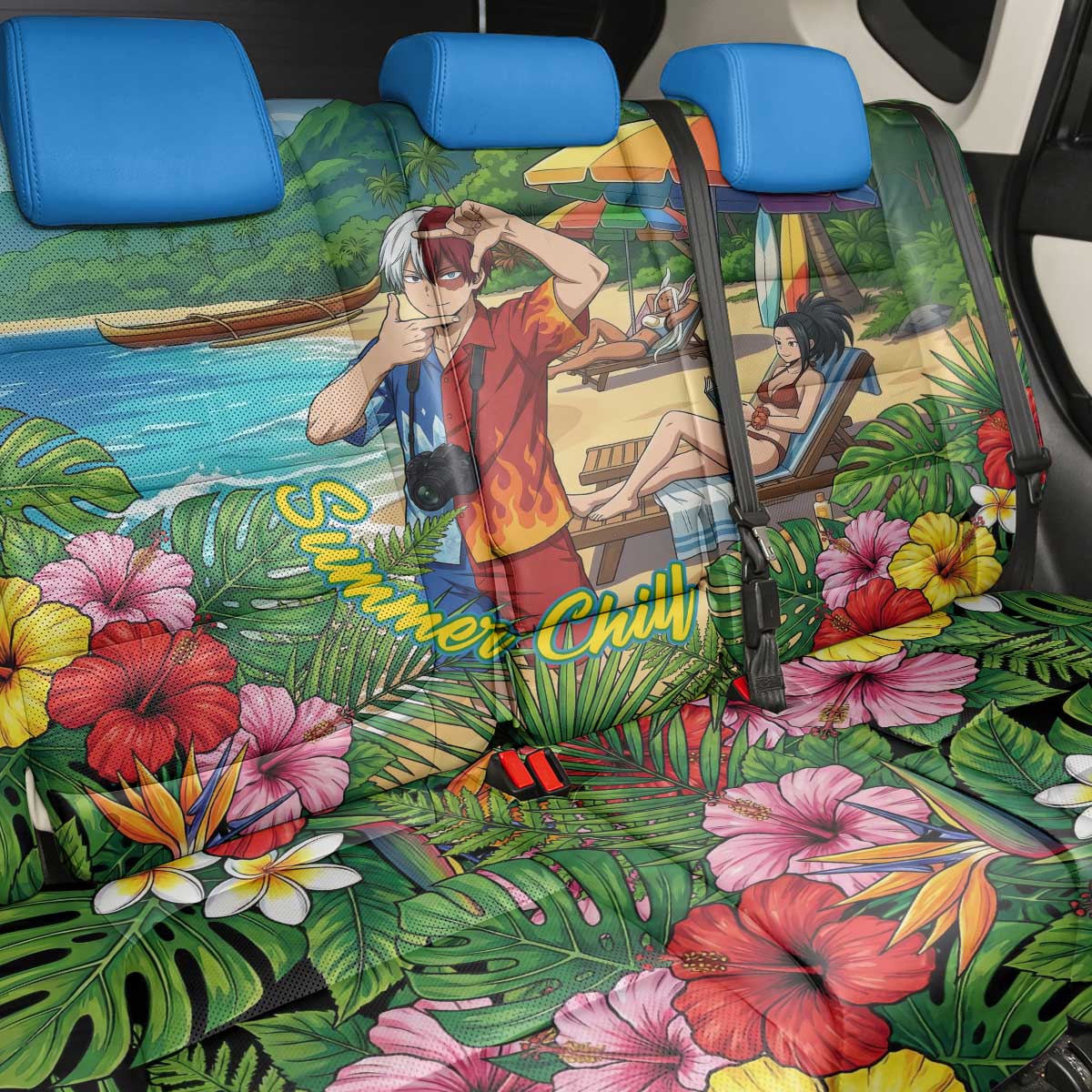 Shoto Todoroki Summer Chill Back Car Seat Cover Tropical Anime Leisure Scene