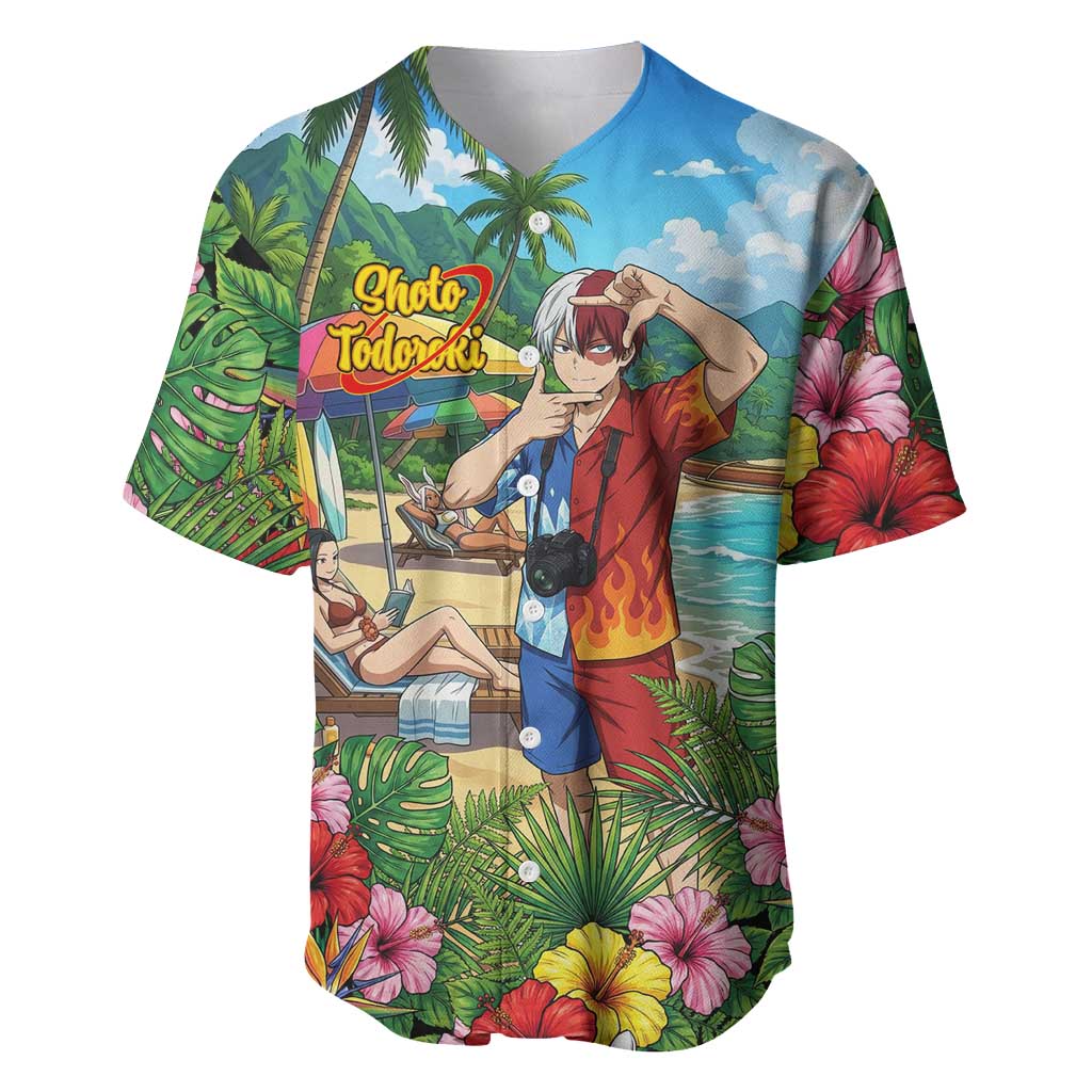 Shoto Todoroki Summer Chill Baseball Jersey Tropical Anime Leisure Scene