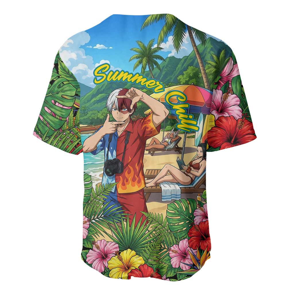 Shoto Todoroki Summer Chill Baseball Jersey Tropical Anime Leisure Scene