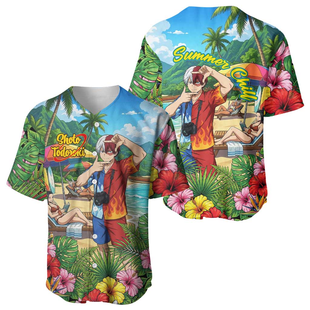 Shoto Todoroki Summer Chill Baseball Jersey Tropical Anime Leisure Scene