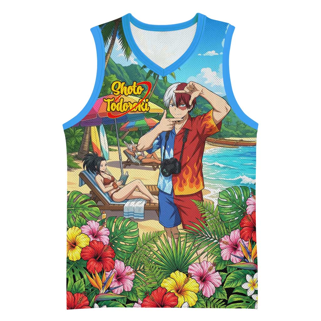 Shoto Todoroki Summer Chill Basketball Jersey Tropical Anime Leisure Scene