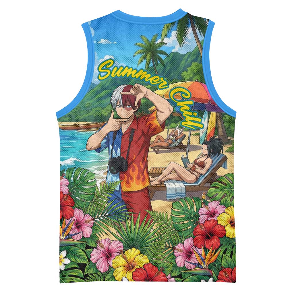 Shoto Todoroki Summer Chill Basketball Jersey Tropical Anime Leisure Scene