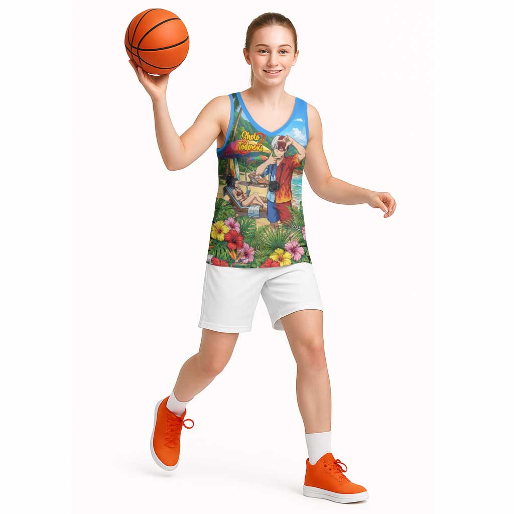 Shoto Todoroki Summer Chill Basketball Jersey Tropical Anime Leisure Scene