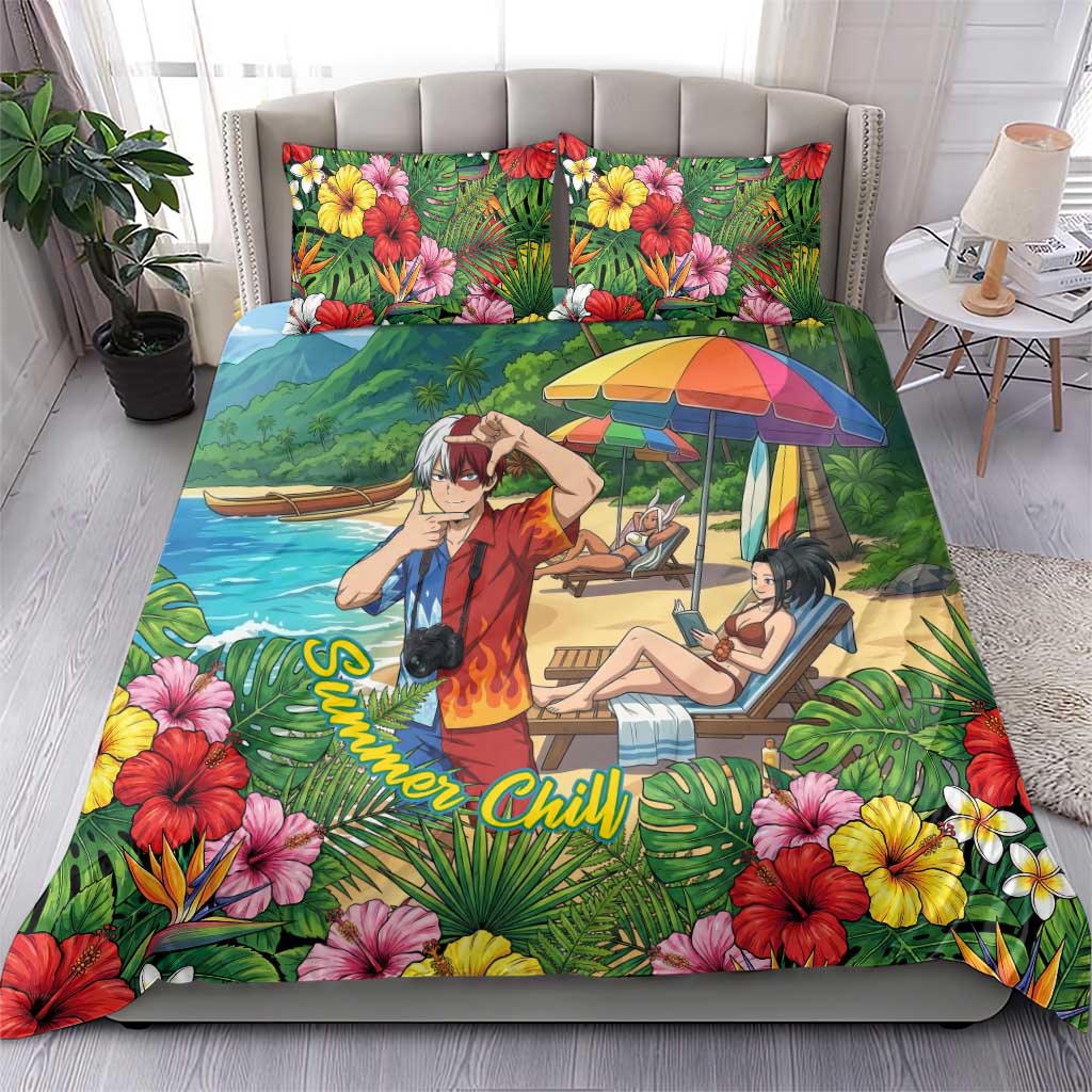 Shoto Todoroki Summer Chill Bedding Set Tropical Anime Leisure Scene