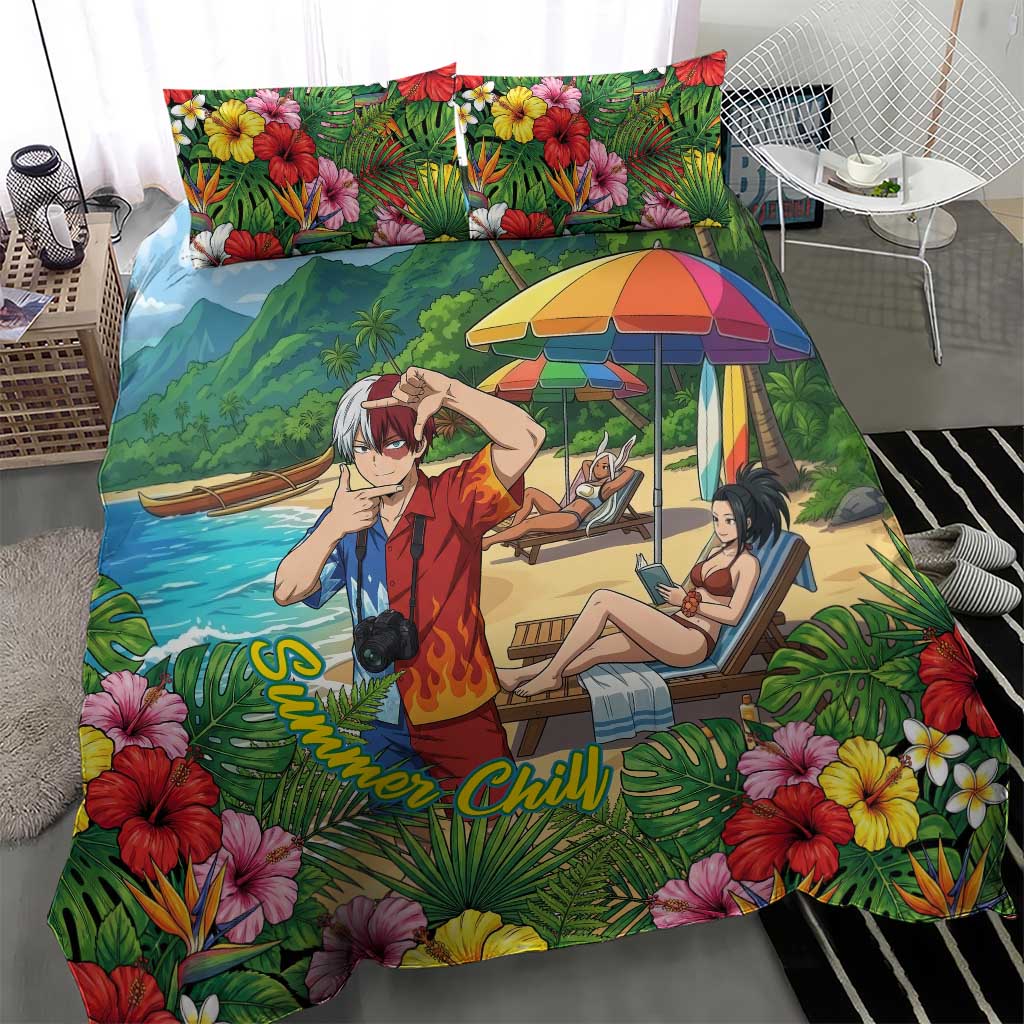 Shoto Todoroki Summer Chill Bedding Set Tropical Anime Leisure Scene