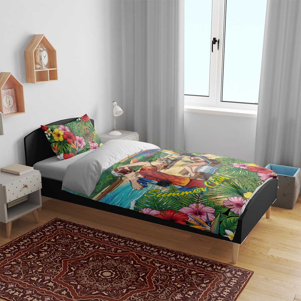 Shoto Todoroki Summer Chill Bedding Set Tropical Anime Leisure Scene