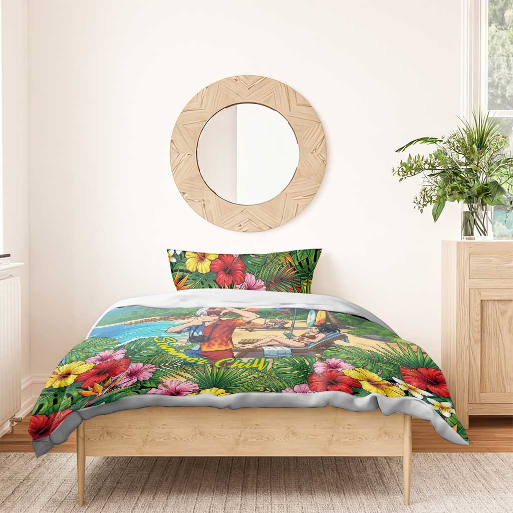 Shoto Todoroki Summer Chill Bedding Set Tropical Anime Leisure Scene
