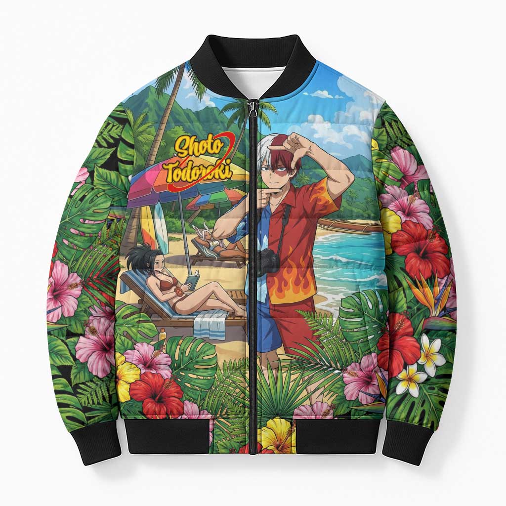 Shoto Todoroki Summer Chill Bomber Puffer Jacket Tropical Anime Leisure Scene