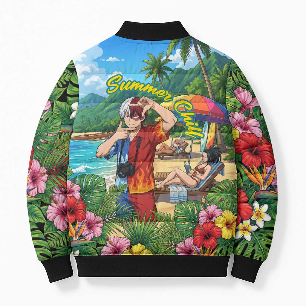 Shoto Todoroki Summer Chill Bomber Puffer Jacket Tropical Anime Leisure Scene