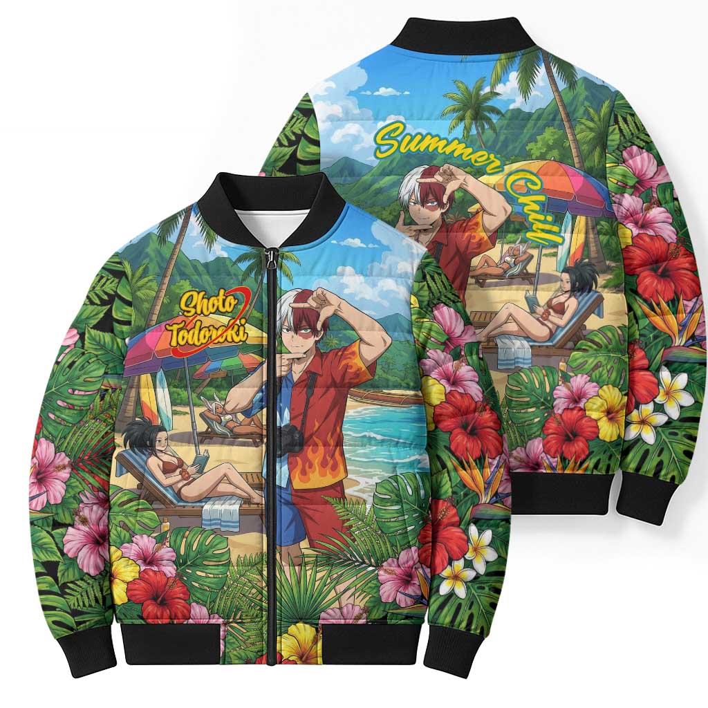 Shoto Todoroki Summer Chill Bomber Puffer Jacket Tropical Anime Leisure Scene