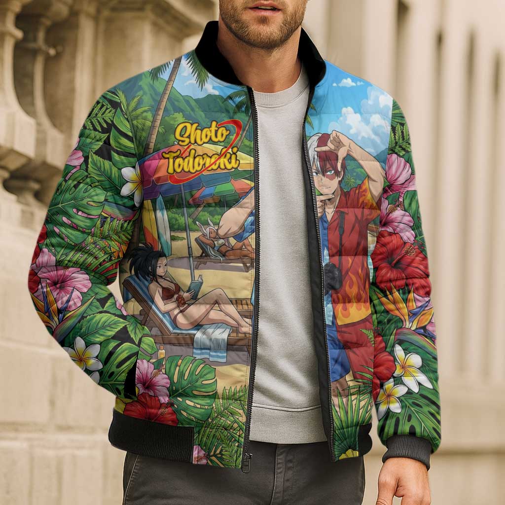 Shoto Todoroki Summer Chill Bomber Puffer Jacket Tropical Anime Leisure Scene