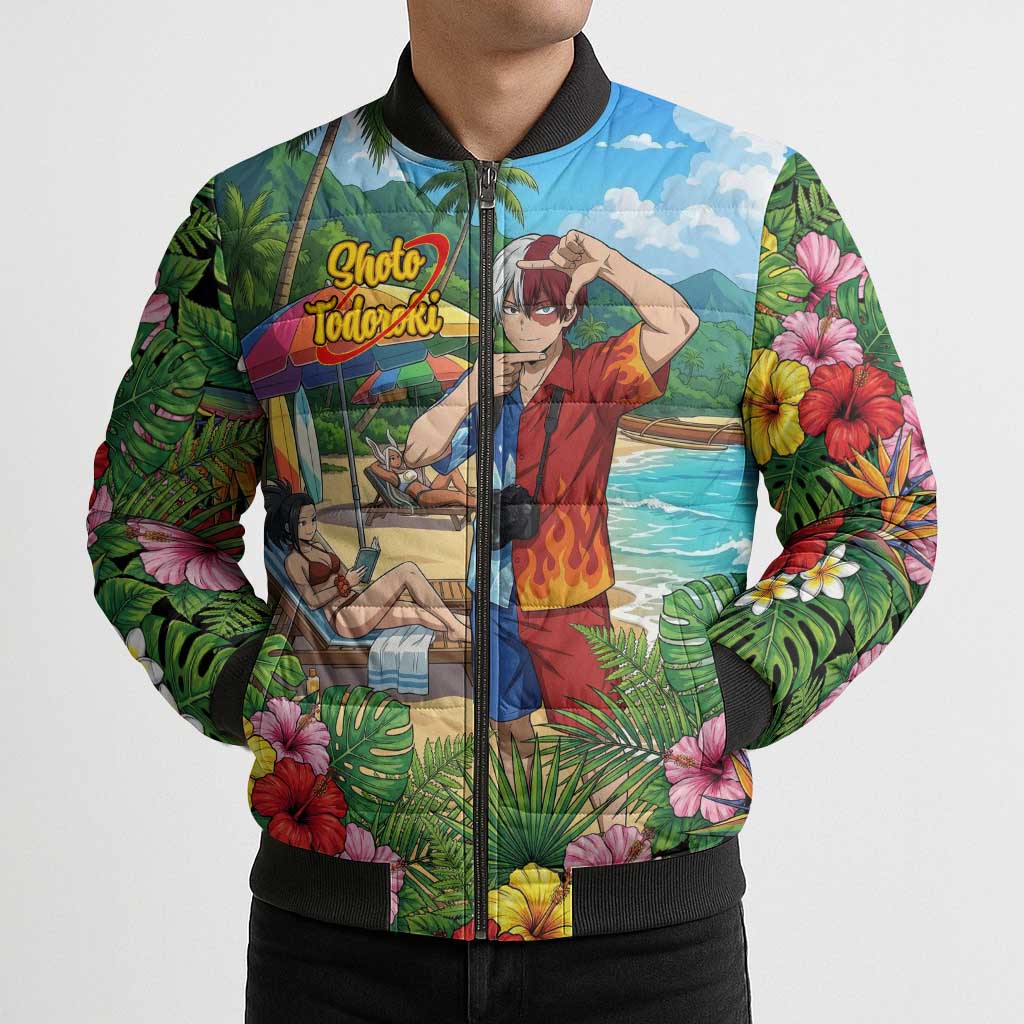 Shoto Todoroki Summer Chill Bomber Puffer Jacket Tropical Anime Leisure Scene