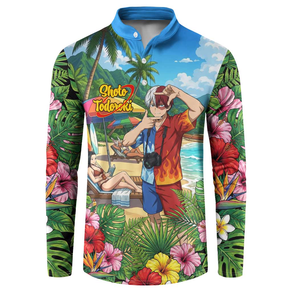 Shoto Todoroki Summer Chill Button Sweatshirt Tropical Anime Leisure Scene