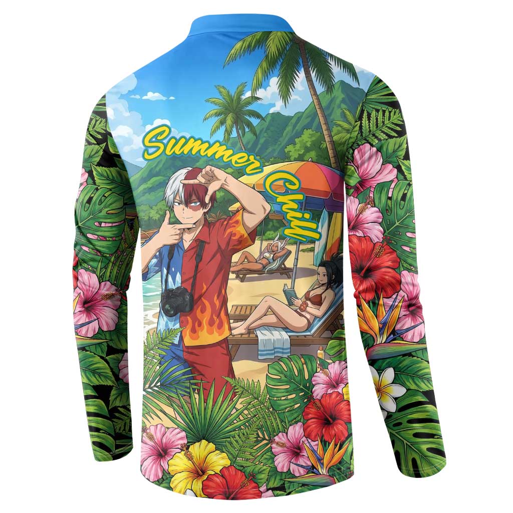 Shoto Todoroki Summer Chill Button Sweatshirt Tropical Anime Leisure Scene