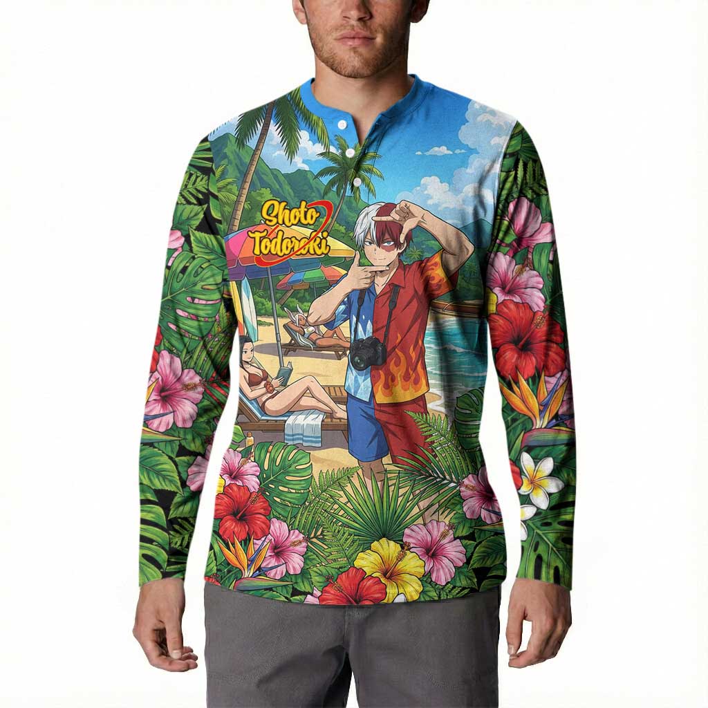 Shoto Todoroki Summer Chill Button Sweatshirt Tropical Anime Leisure Scene