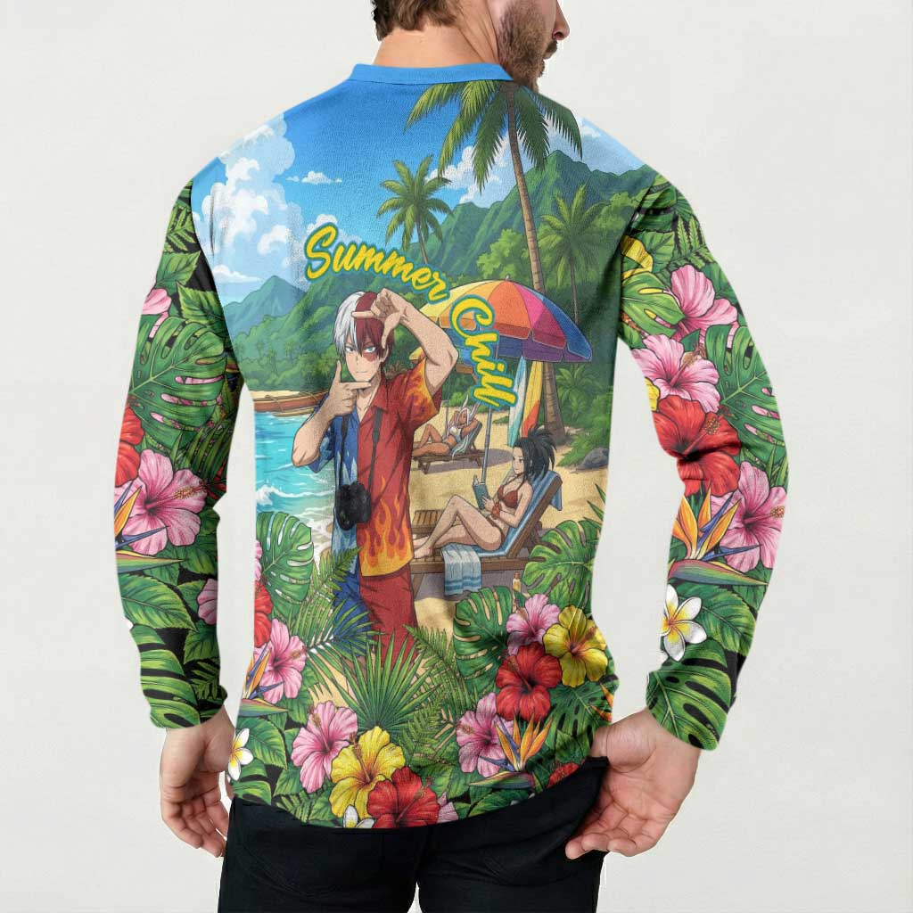 Shoto Todoroki Summer Chill Button Sweatshirt Tropical Anime Leisure Scene