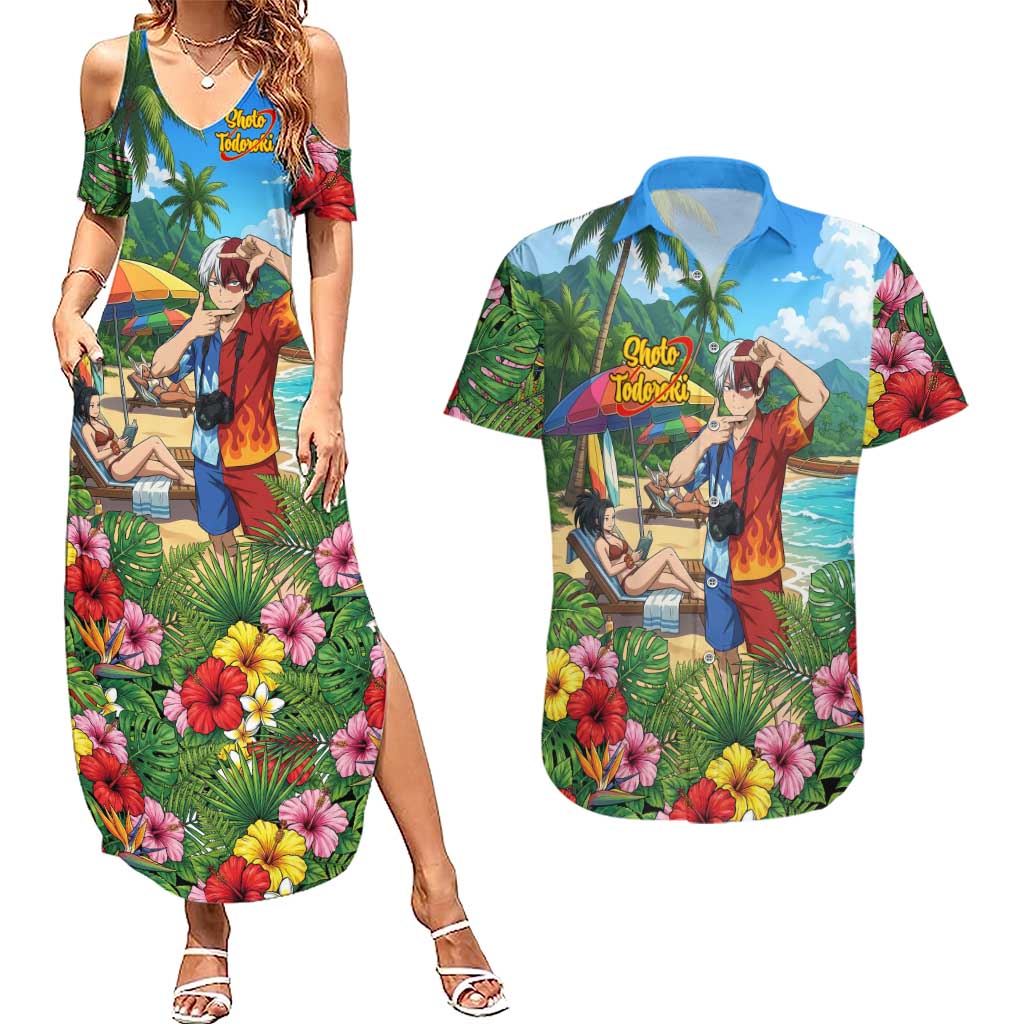 Shoto Todoroki Summer Chill Couples Matching Summer Maxi Dress and Hawaiian Shirt Tropical Anime Leisure Scene