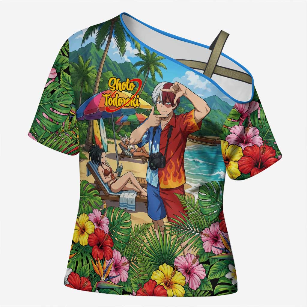 Shoto Todoroki Summer Chill Cross Shoulder Shirt Tropical Anime Leisure Scene