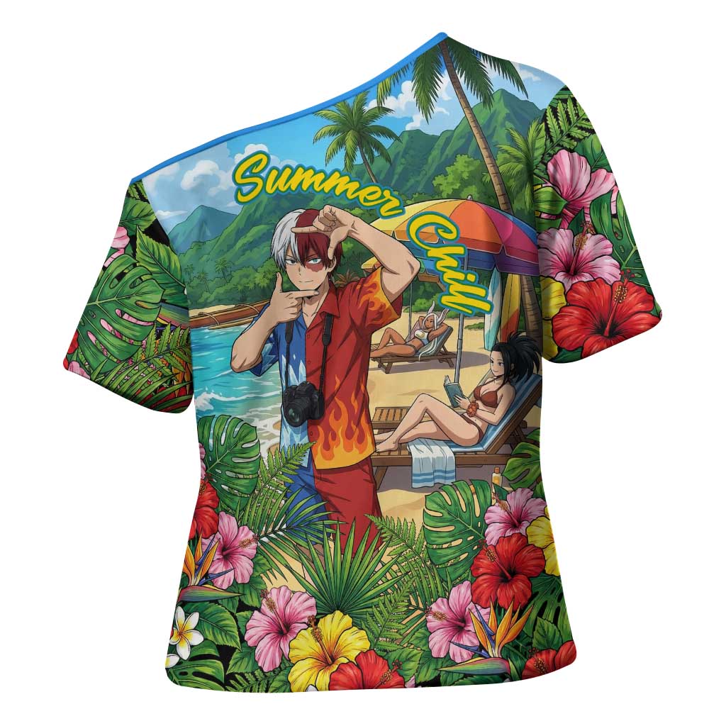 Shoto Todoroki Summer Chill Cross Shoulder Shirt Tropical Anime Leisure Scene