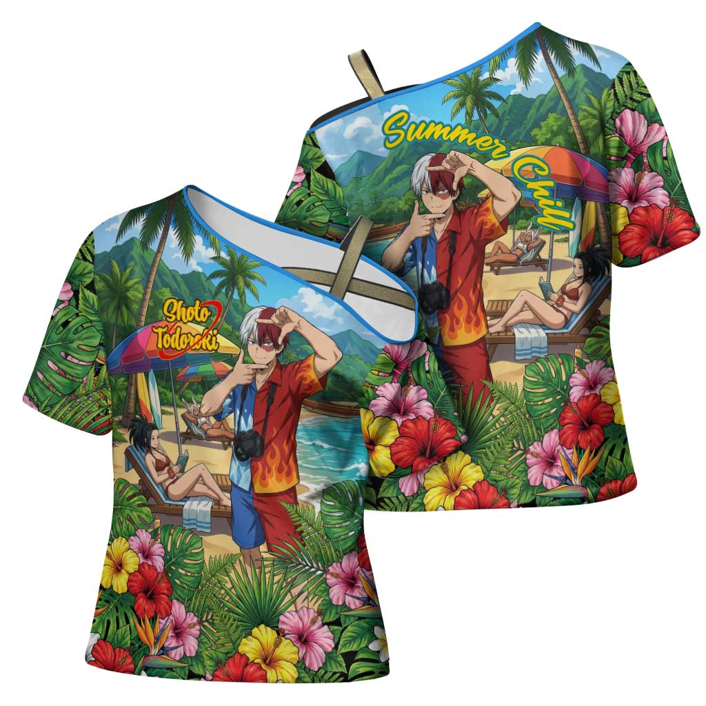 Shoto Todoroki Summer Chill Cross Shoulder Shirt Tropical Anime Leisure Scene