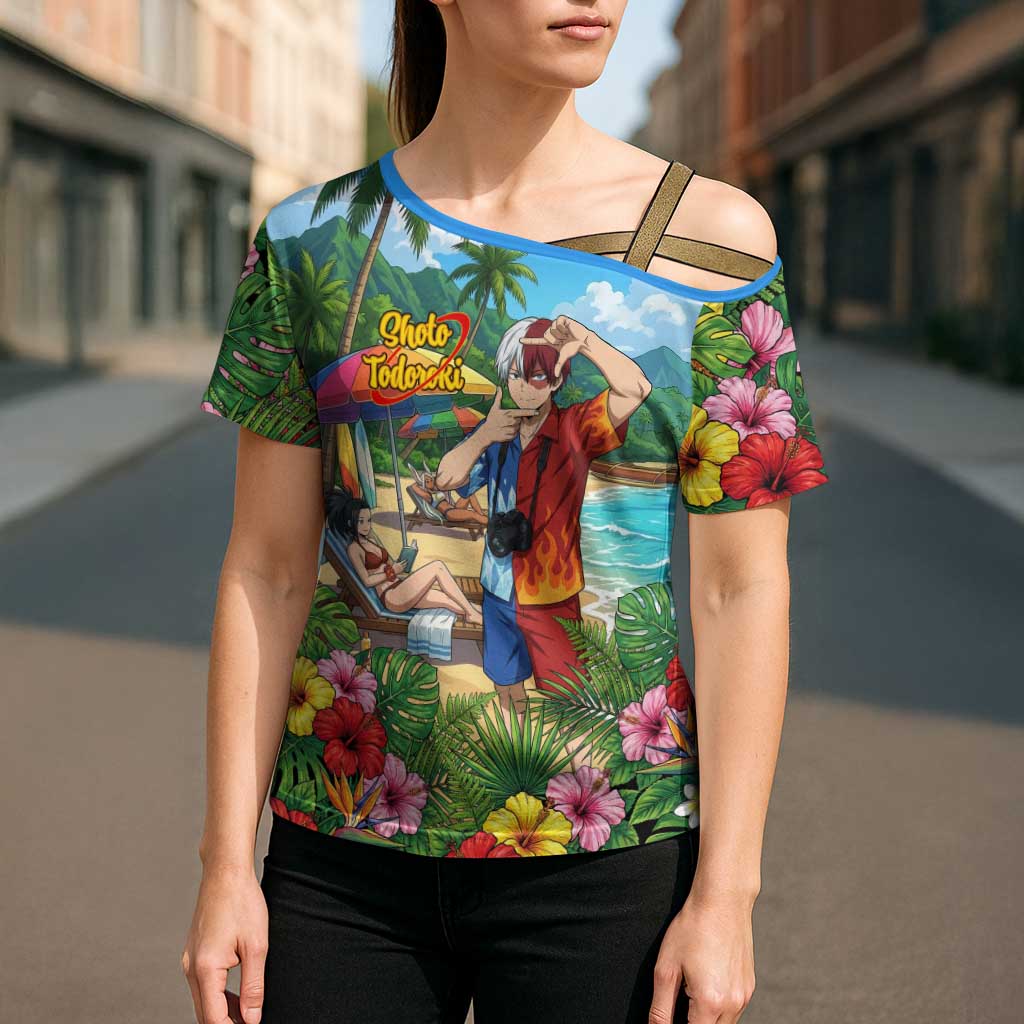 Shoto Todoroki Summer Chill Cross Shoulder Shirt Tropical Anime Leisure Scene