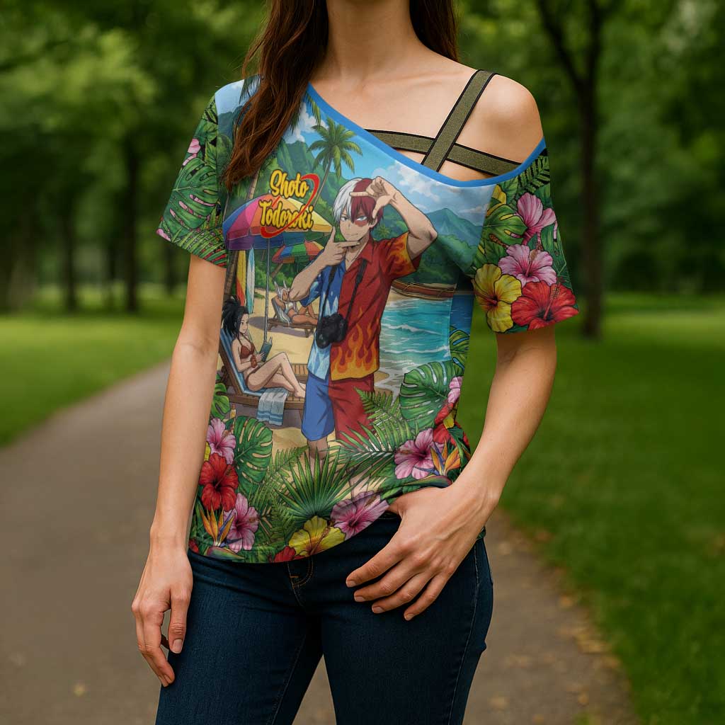 Shoto Todoroki Summer Chill Cross Shoulder Shirt Tropical Anime Leisure Scene