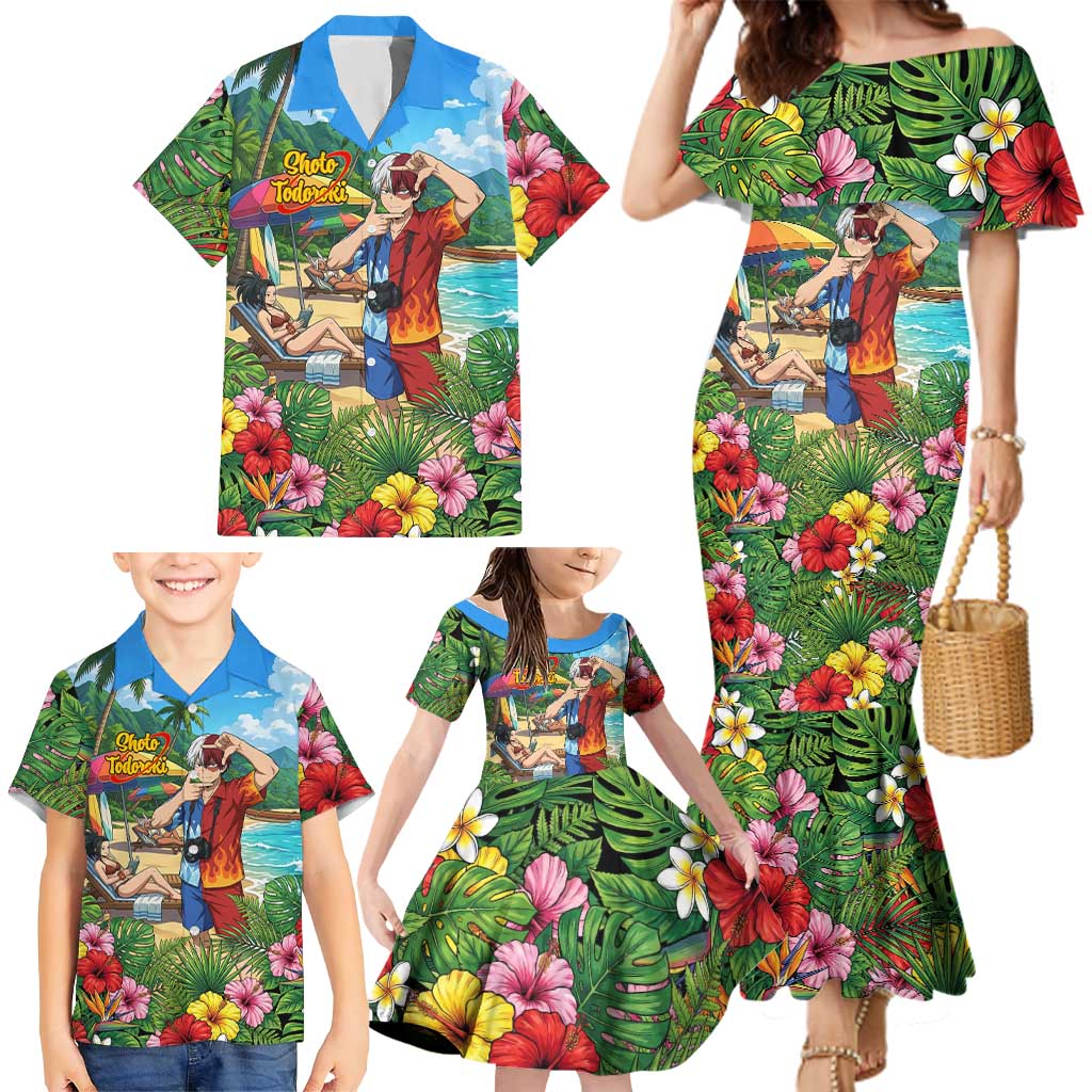 Shoto Todoroki Summer Chill Family Matching Mermaid Dress and Hawaiian Shirt Tropical Anime Leisure Scene
