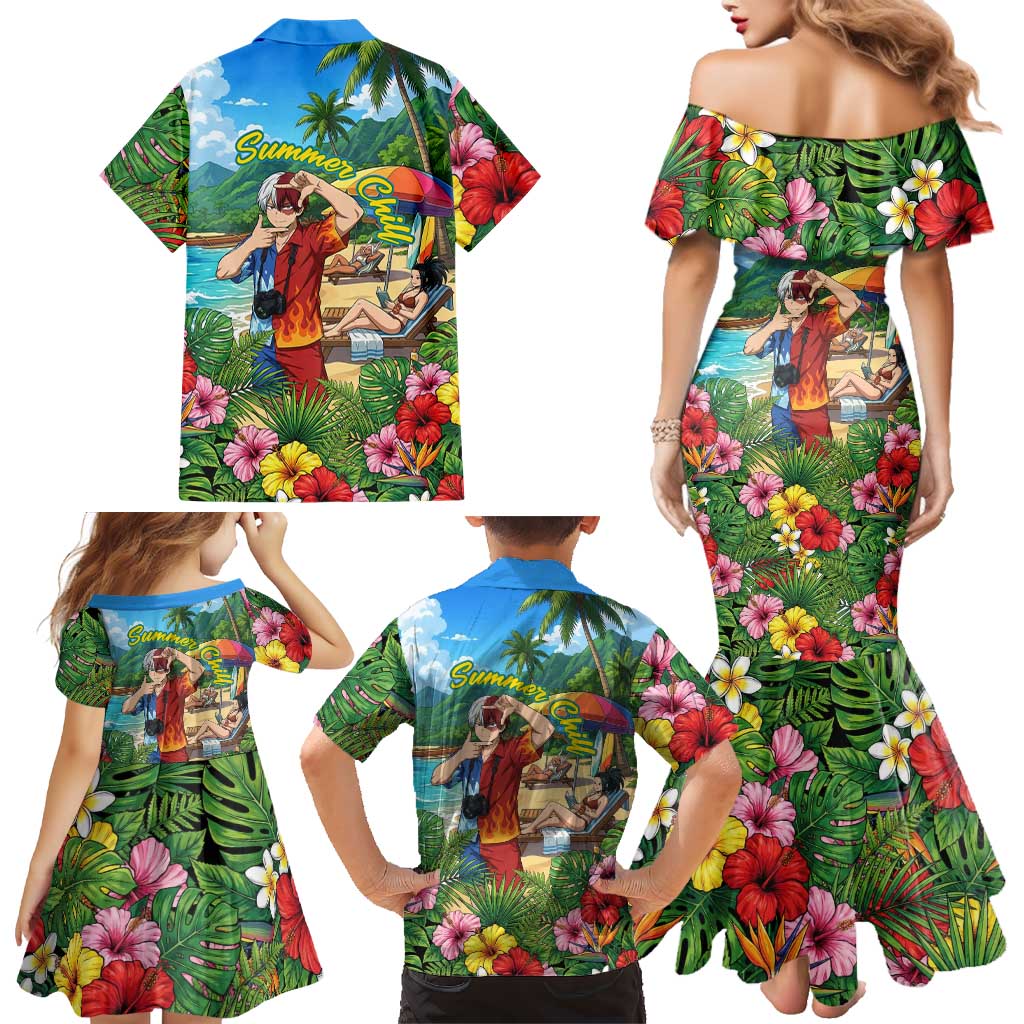 Shoto Todoroki Summer Chill Family Matching Mermaid Dress and Hawaiian Shirt Tropical Anime Leisure Scene