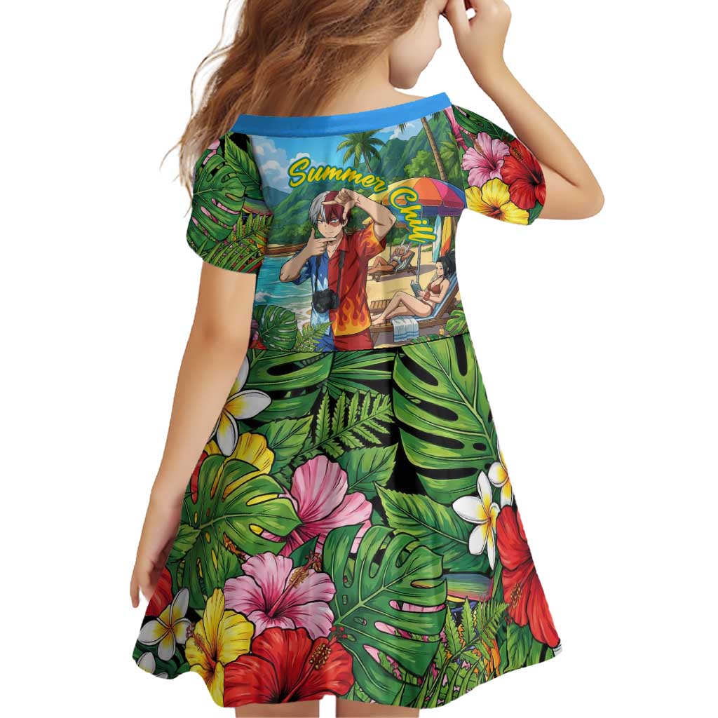 Shoto Todoroki Summer Chill Family Matching Off The Shoulder Long Sleeve Dress and Hawaiian Shirt Tropical Anime Leisure Scene