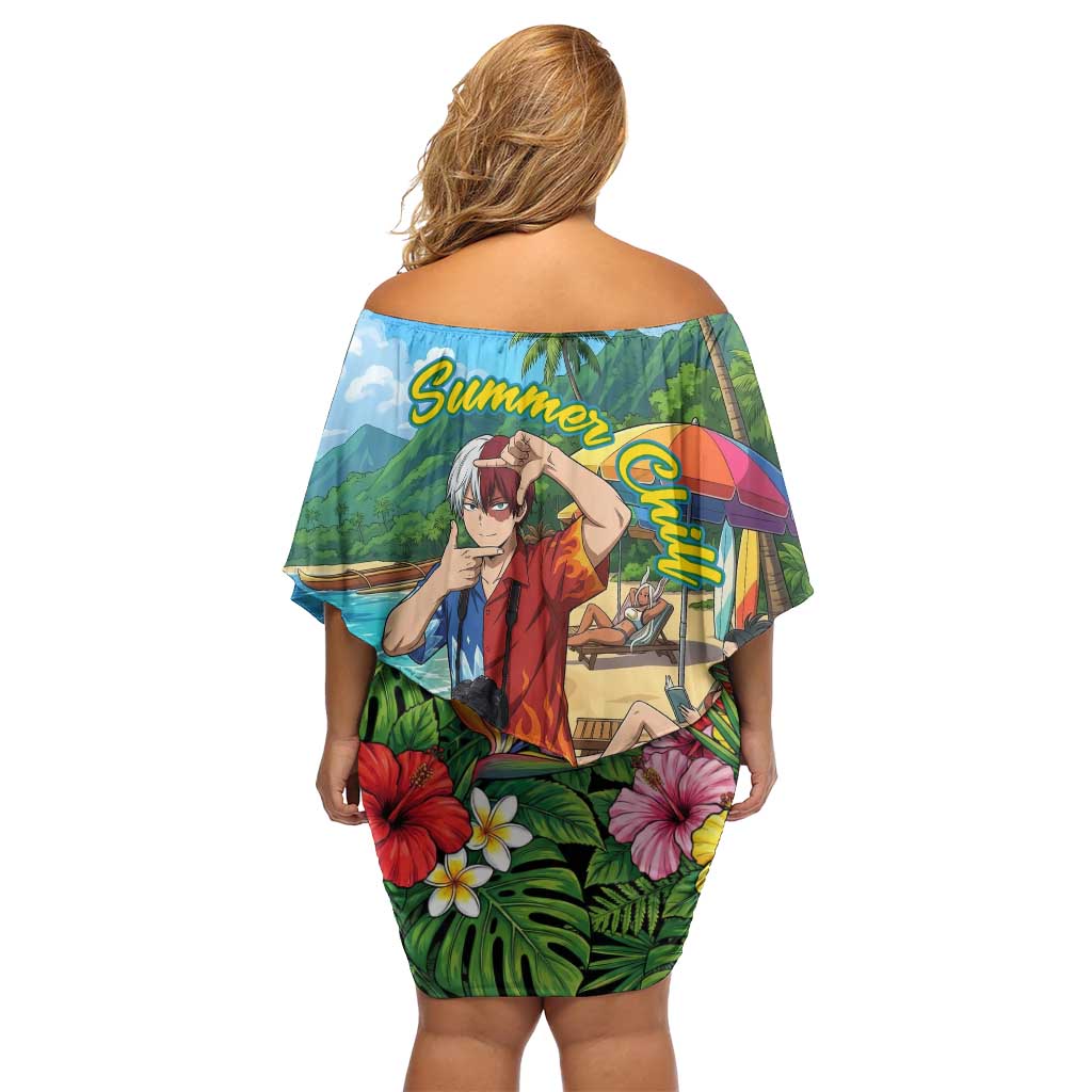 Shoto Todoroki Summer Chill Family Matching Off Shoulder Short Dress and Hawaiian Shirt Tropical Anime Leisure Scene