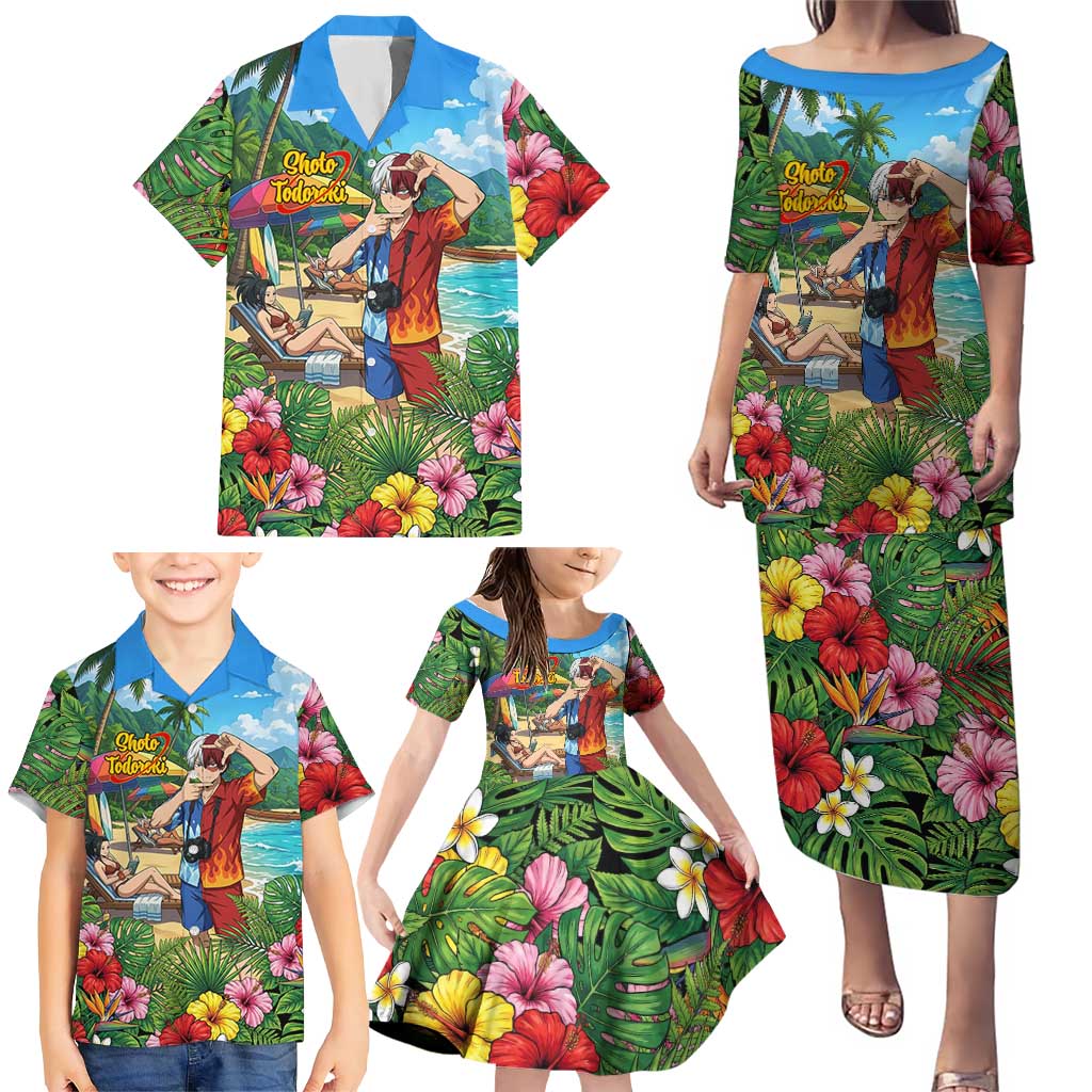 Shoto Todoroki Summer Chill Family Matching Puletasi and Hawaiian Shirt Tropical Anime Leisure Scene
