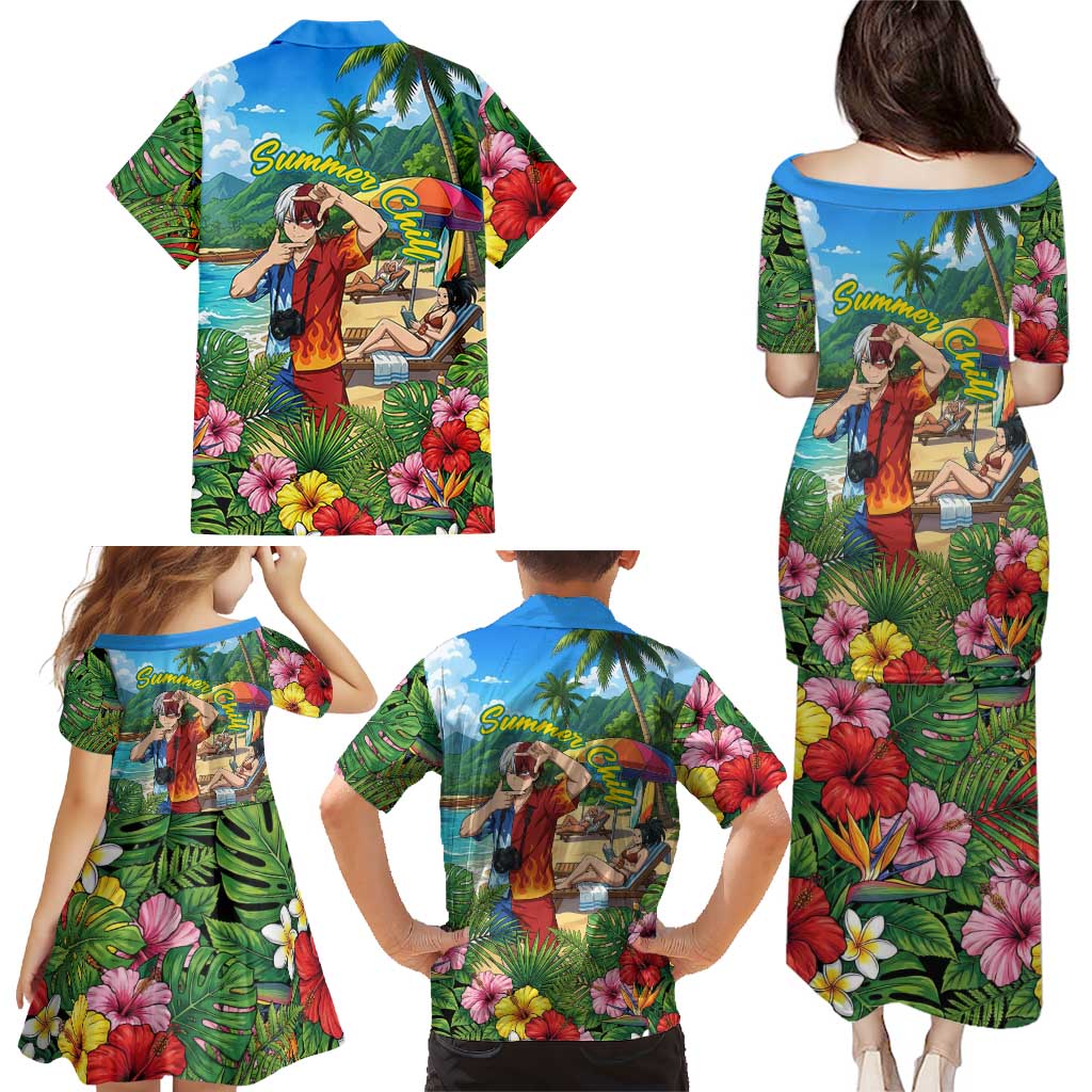 Shoto Todoroki Summer Chill Family Matching Puletasi and Hawaiian Shirt Tropical Anime Leisure Scene