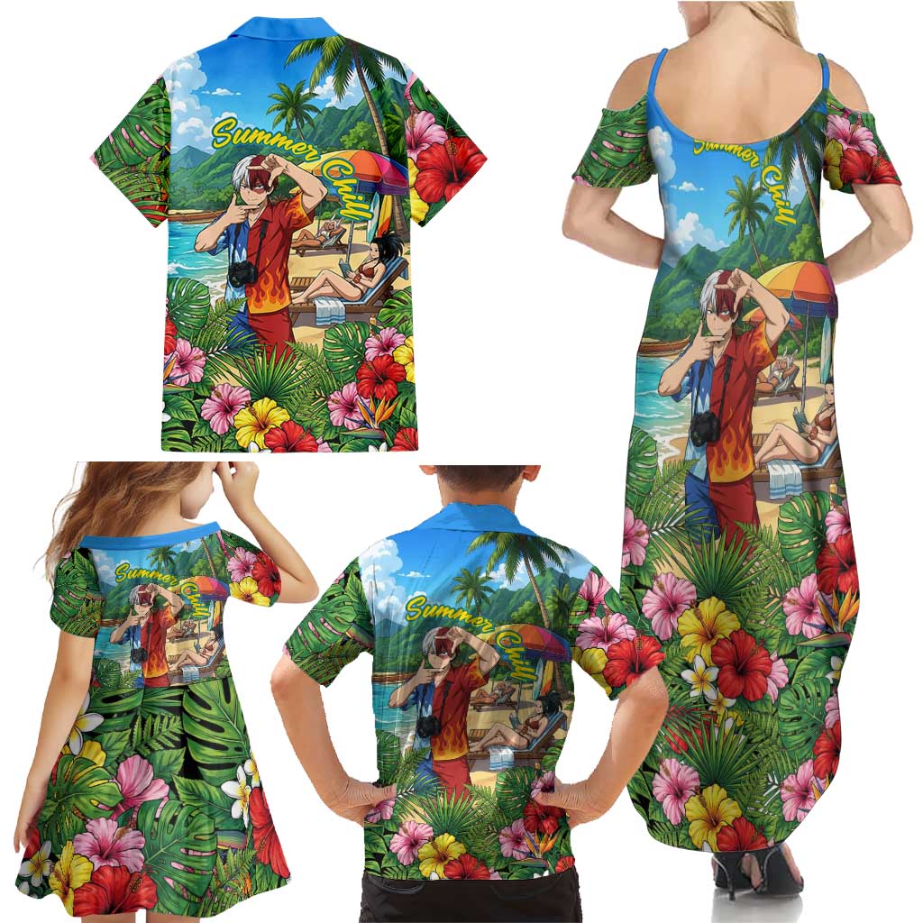 Shoto Todoroki Summer Chill Family Matching Summer Maxi Dress and Hawaiian Shirt Tropical Anime Leisure Scene