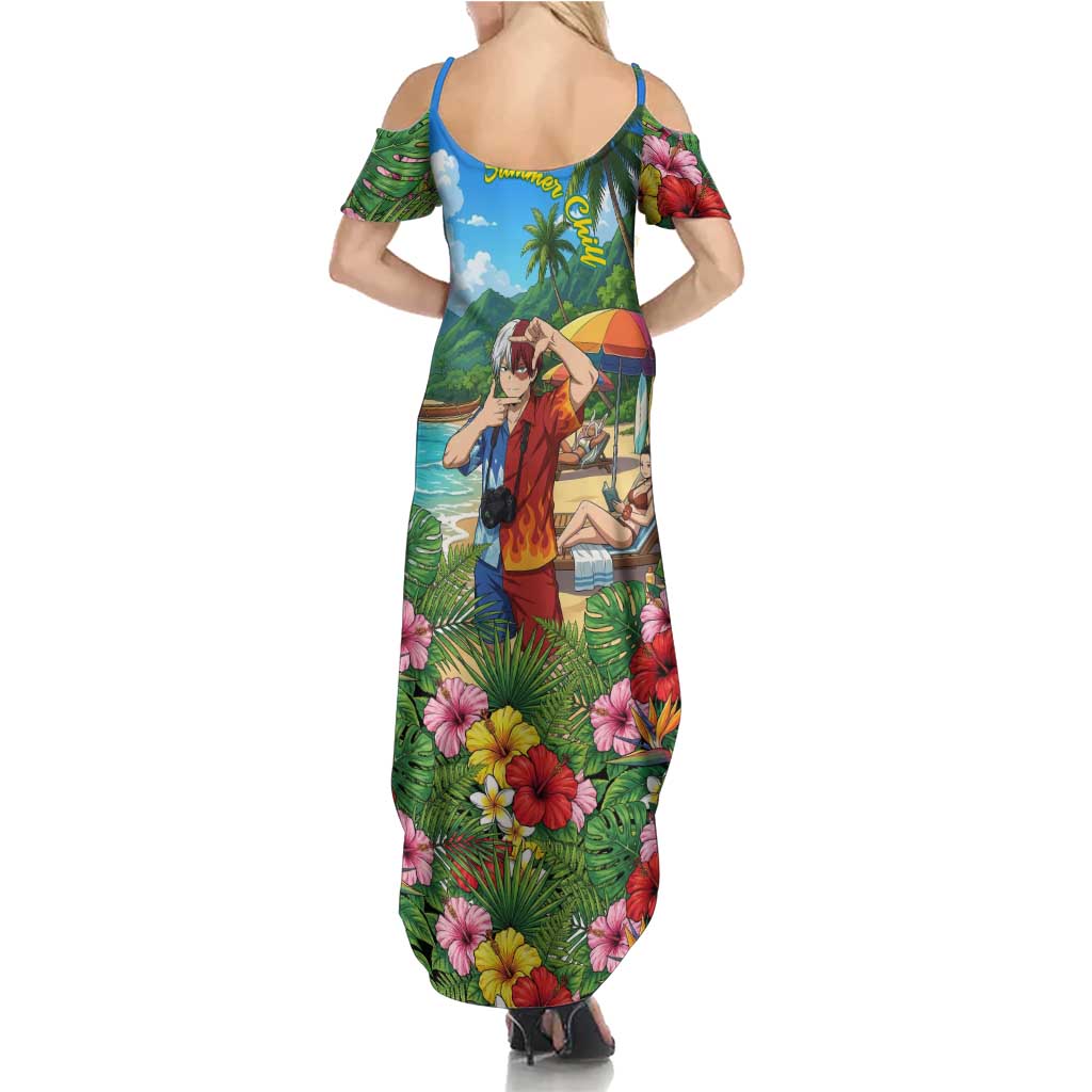 Shoto Todoroki Summer Chill Family Matching Summer Maxi Dress and Hawaiian Shirt Tropical Anime Leisure Scene