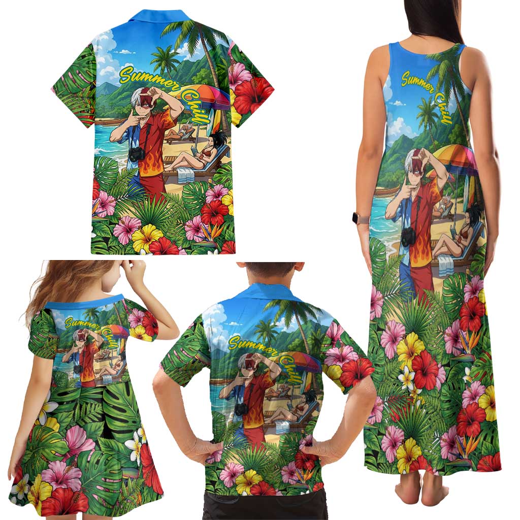 Shoto Todoroki Summer Chill Family Matching Tank Maxi Dress and Hawaiian Shirt Tropical Anime Leisure Scene