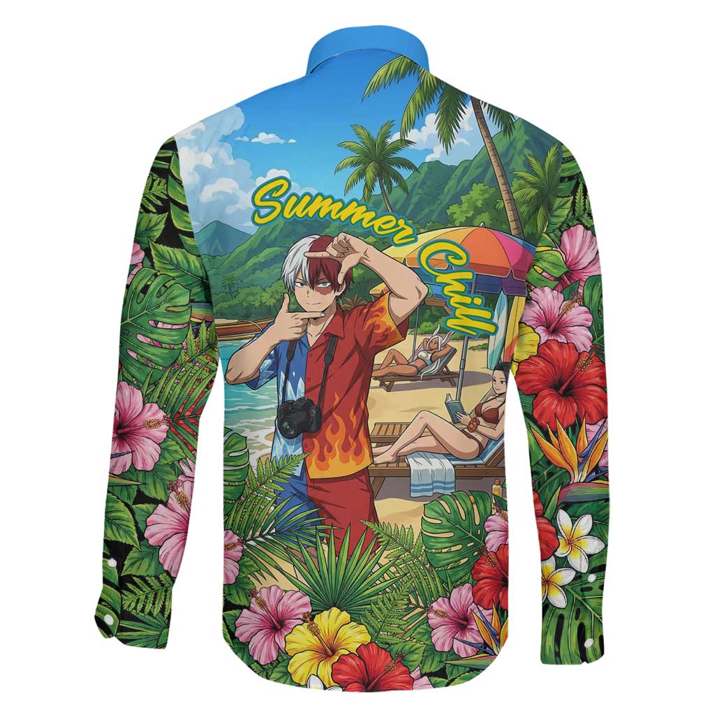 Shoto Todoroki Summer Chill Family Matching Tank Maxi Dress and Hawaiian Shirt Tropical Anime Leisure Scene