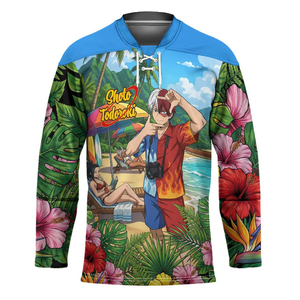 Shoto Todoroki Summer Chill Hockey Jersey Tropical Anime Leisure Scene