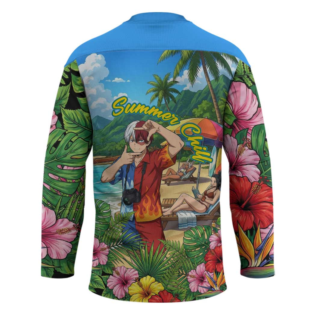 Shoto Todoroki Summer Chill Hockey Jersey Tropical Anime Leisure Scene