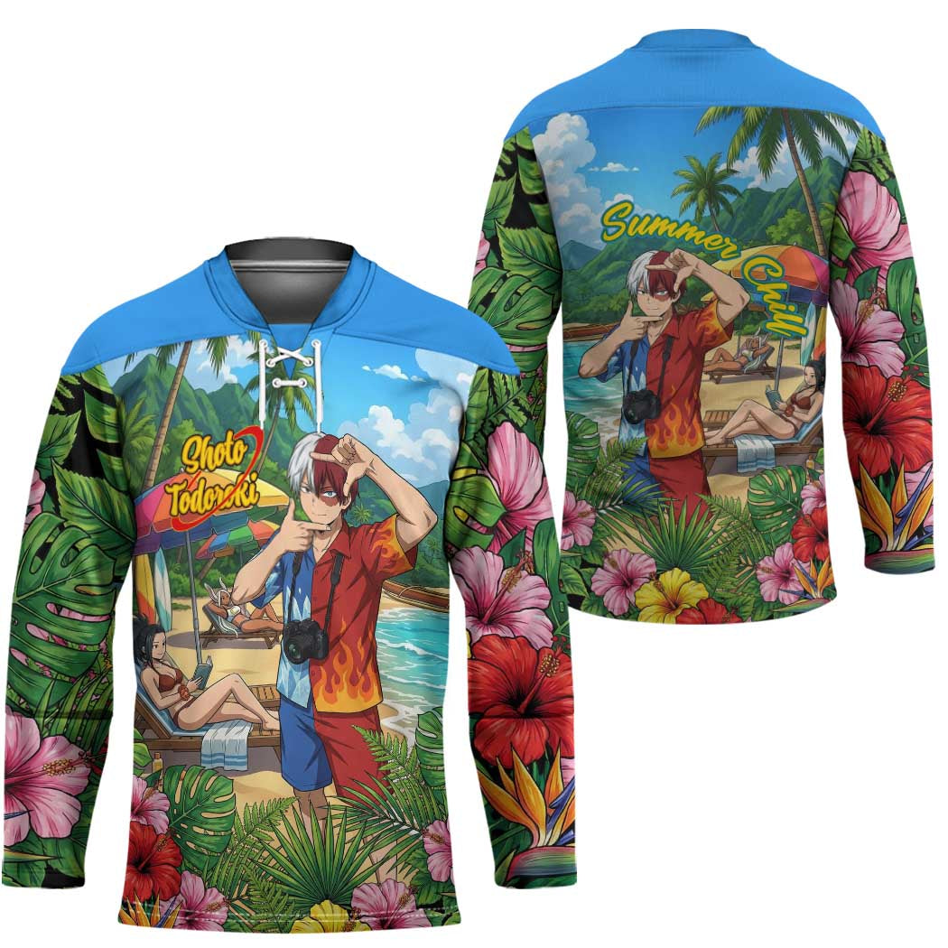 Shoto Todoroki Summer Chill Hockey Jersey Tropical Anime Leisure Scene