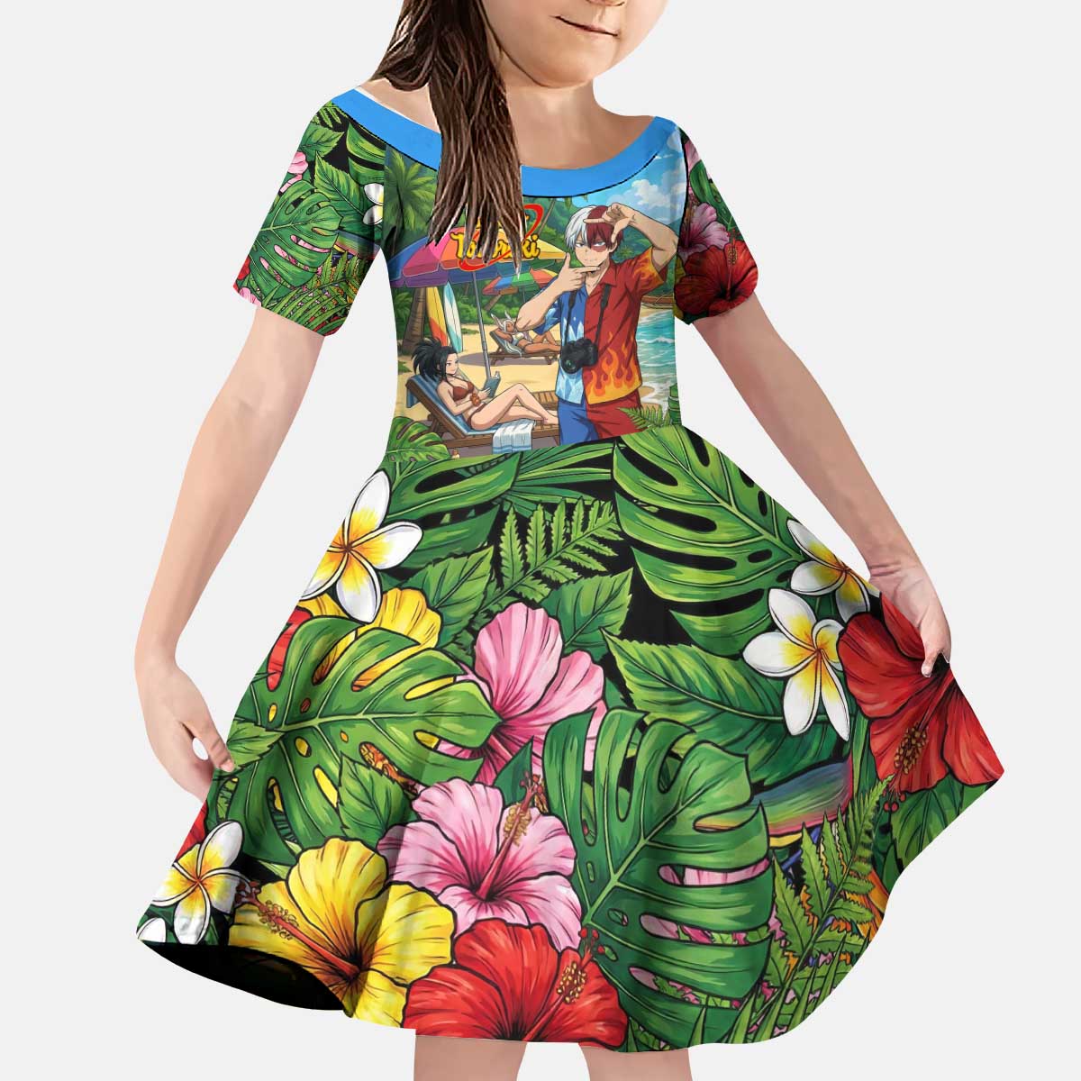 Shoto Todoroki Summer Chill Kid Short Sleeve Dress Tropical Anime Leisure Scene