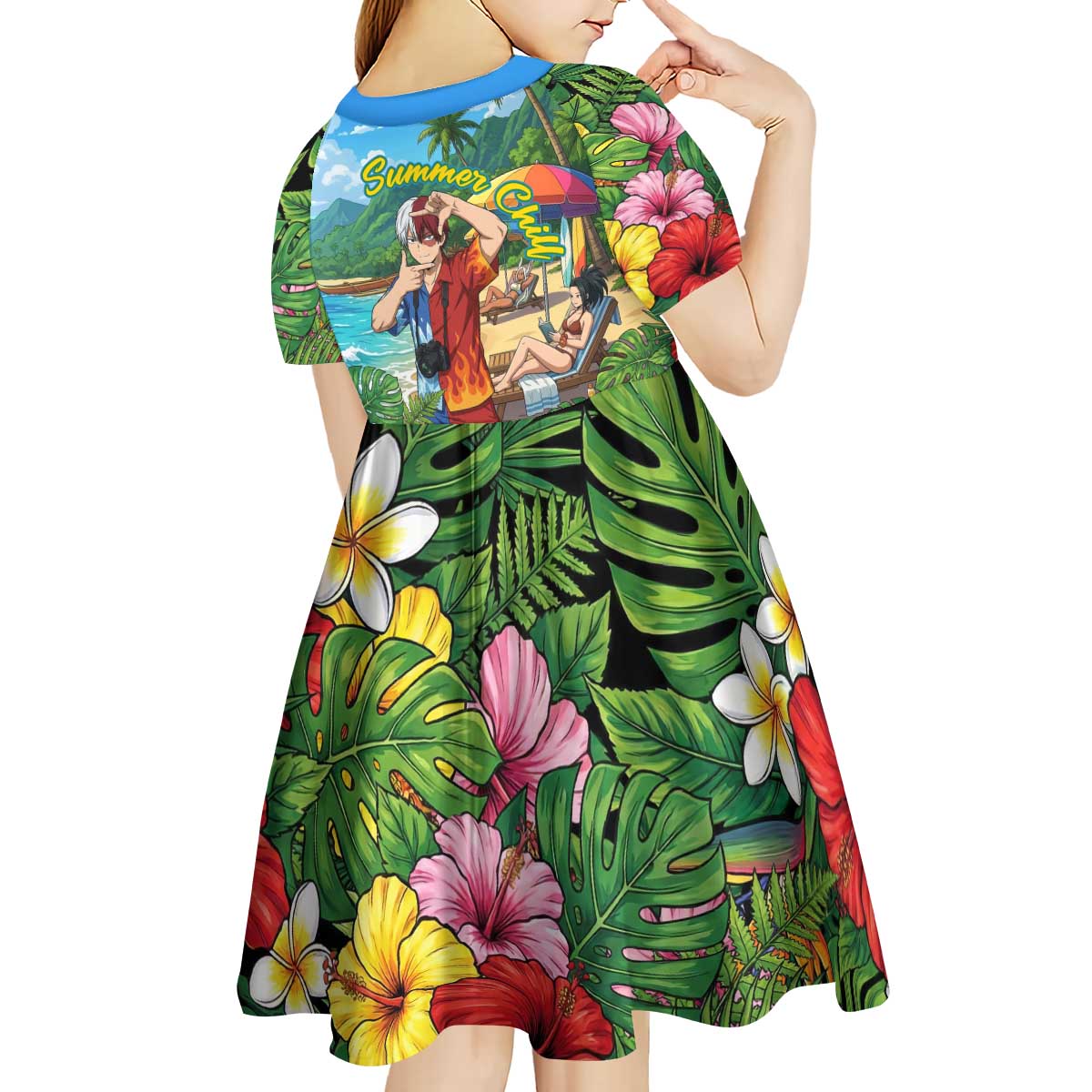 Shoto Todoroki Summer Chill Kid Short Sleeve Dress Tropical Anime Leisure Scene